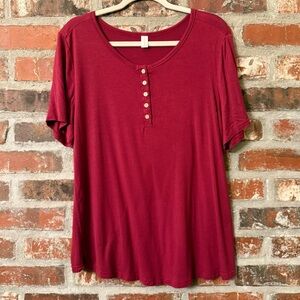 Red Short Sleeve Polo T-Shirt with Buttons